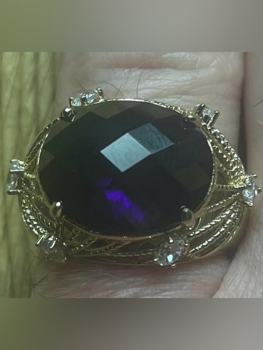 Suzy Levian NY 925 Silver Gold Vermeil Oval Amethyst Statement Cocktail Ring 7